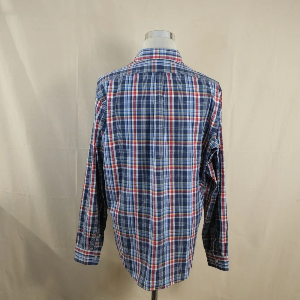 Polo Ralph Lauren XXL Custom Fit Button Down Shirt Red White Blue Plaid Mens